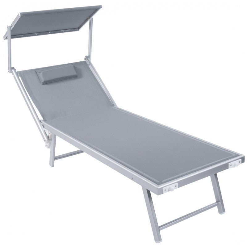 Lettino Prendisole Con Parasole In Poliestere Alluminio Argento Opaco Grigio Scuro 03 0006413 Lettino Prendisole Con Parasole In Poliestere Alluminio Argento Opaco Grigio Scuro 03 0006413